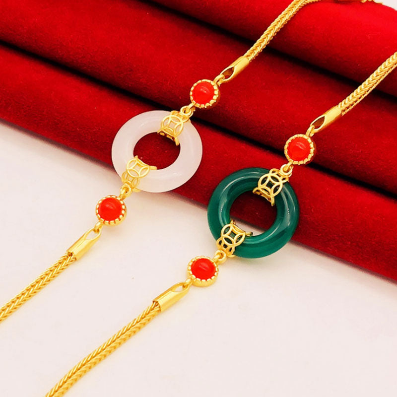 24k Gold Feng Shui Jade Peace Buckle Amulet Bracelet