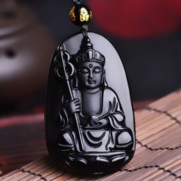 Natural Obsidian Jizo Buddha Pendant