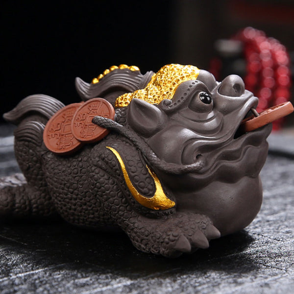 Handmade Purple Clay Golden Fengshui Money Frog Home Decoration - Bring Wealth and Good Luck to Your Home