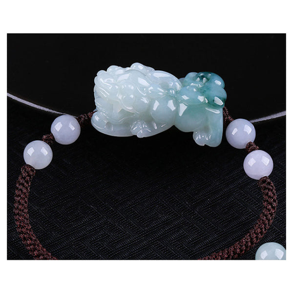 Feng Shui Natural and Authentic Ice Jace with Blue Pattern Pixiu Bracelet for Men and Women