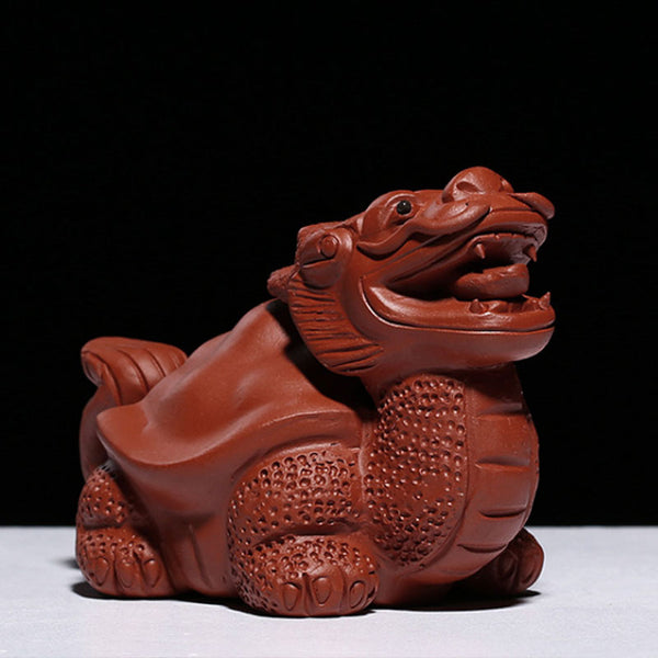 Handmade Purple Clay Dragon Turtle Feng Shui Decoration