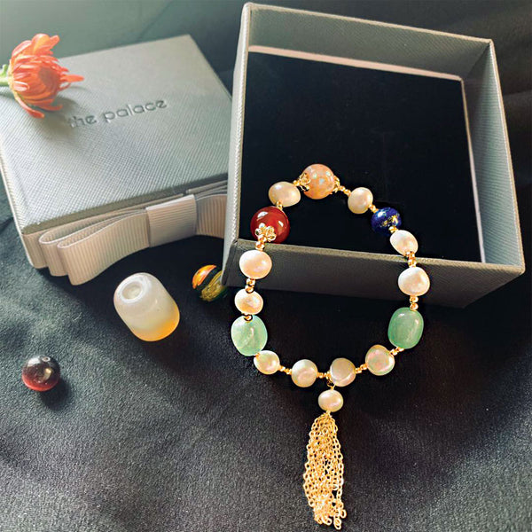 Feng Shui Auspicious Baroque Style Pearl, Agate Bracelet,  Elegant, Moon Power, Good Luck Amulet