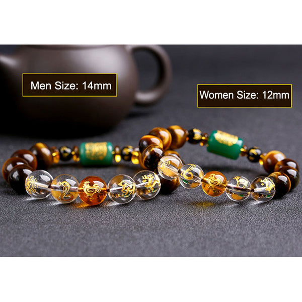 Feng Shui 12 Chinese Zodiac Tiger Eye Luck/Health Protection Bracelets (Men and Women)