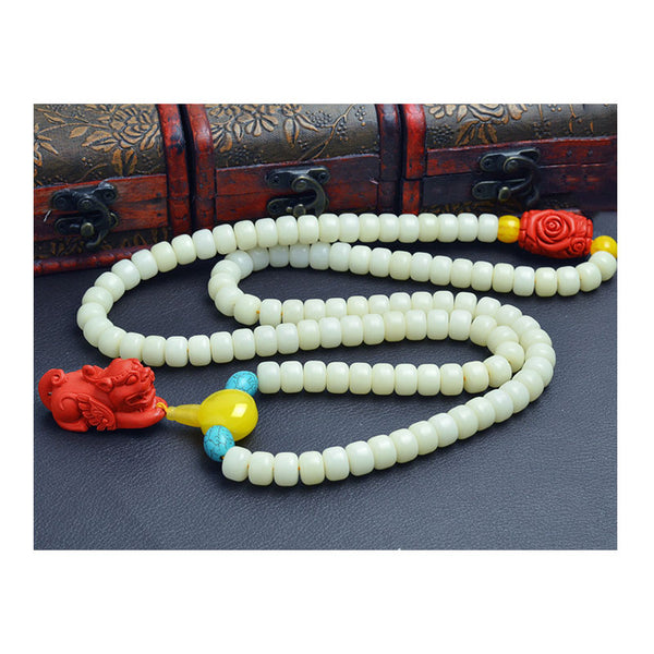 Feng Shui Luck and Wealth Cinnabar Pixiu White Bodhi Necklace Bracelet