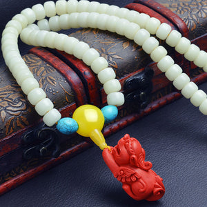 Feng Shui Luck and Wealth Cinnabar Pixiu White Bodhi Necklace Bracelet