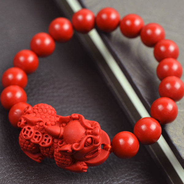 Fengshui Lucky Wealth Cinnabar Pixiu Bracelet/for women (Bead Diameter: 10mm)