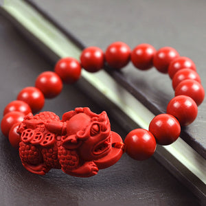 Fengshui Lucky Wealth Cinnabar Pixiu Bracelet/for women (Bead Diameter: 10mm)