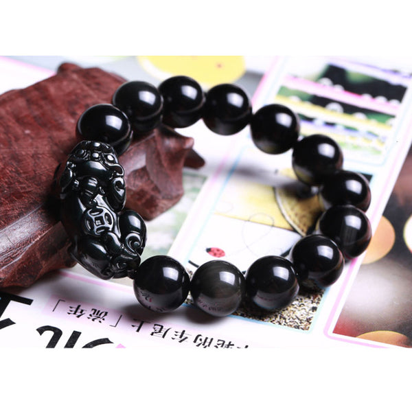 Fengshui Lucky and Wealth Natural Obsidian Pixiu Bracelet