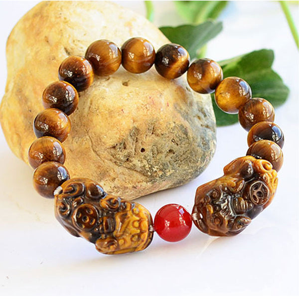 Fengshui Lucky and Wealth Natural Tiger Eye Pixiu Bracelet