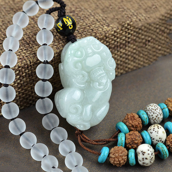 Feng Shui Wealth Natural Jadeite Pixiu necklace