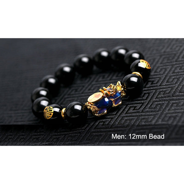 Feng Shui Bracelet Pixiu Obsidian Gold Plated Enhance Wealth Bracelet For Men and Women
