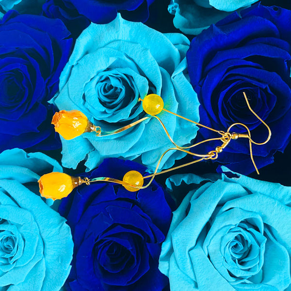 Love Enhancement Yellow Rose/Eternal Flower Long Spiral Earrings