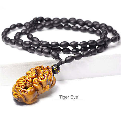Fengshui Wealth Agate/Tiger's Eye/Obsidian Pixiu Necklace