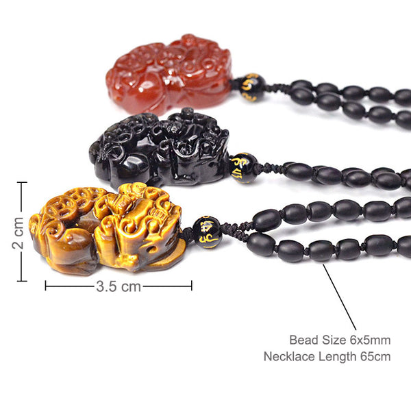 Fengshui Wealth Agate/Tiger's Eye/Obsidian Pixiu Necklace