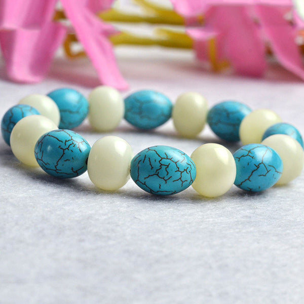 Feng Shui White Bodhi, Blue Turquoise Bracelet