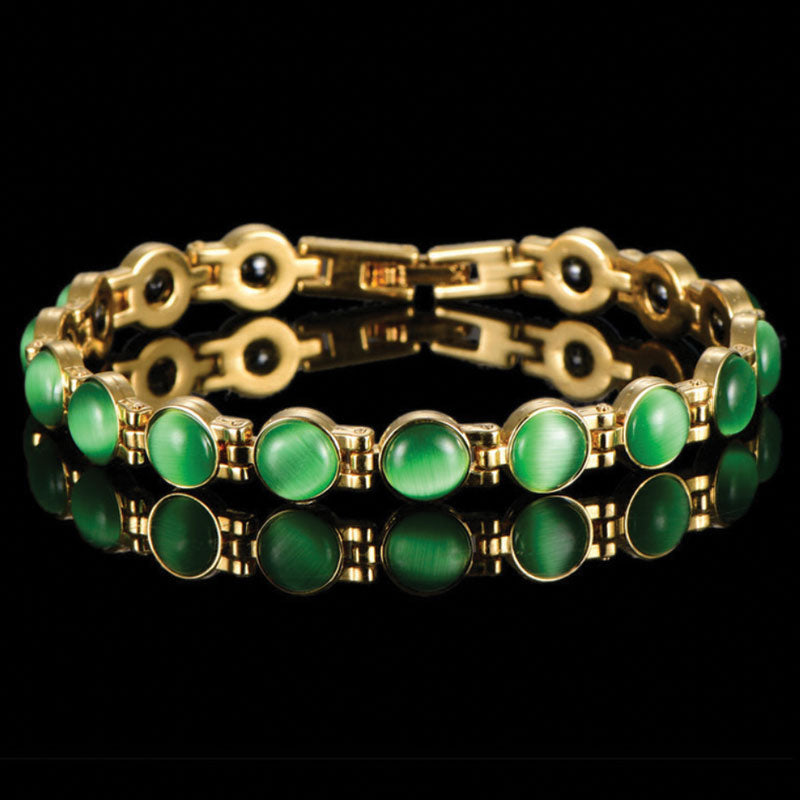 Feng Shui Bracelet 18K Gold Plated Green Cats Eye Stone By The Palace Dream