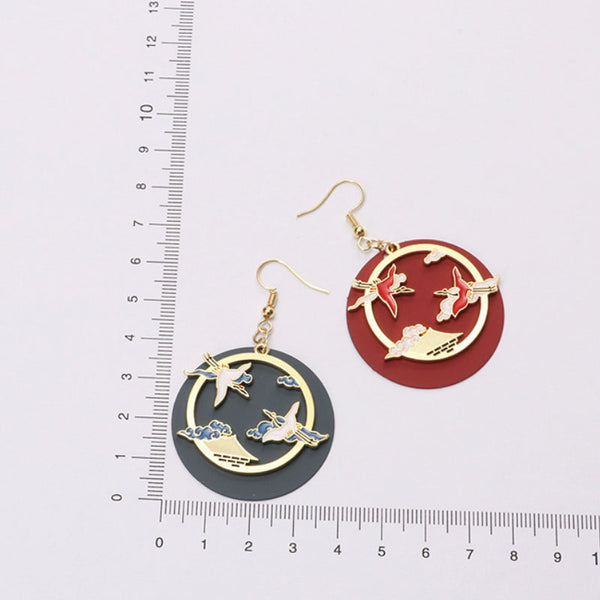 Feng Shui Aupicious Tow-Tone Crane Design Antique Style Earrings